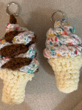 Crochet Ice Cream Keychain – Sprinkle and Chocolate swirl Handmade Amigurumi set